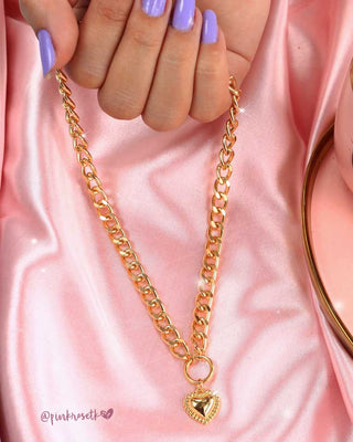 Collar dorado cadena maxi rolo corazón
