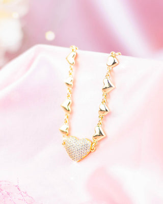 Collar en Cadeneta de Corazones y Dije de Corazón con Brillantes