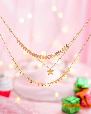 COLLAR TRIPLE DIJE ESPIGAS Y ESTRELLA