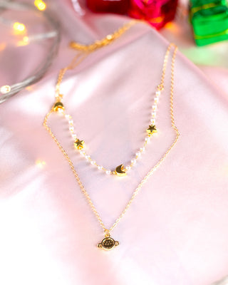 COLLAR DOBLE DIJE SATURNO Y LUNA