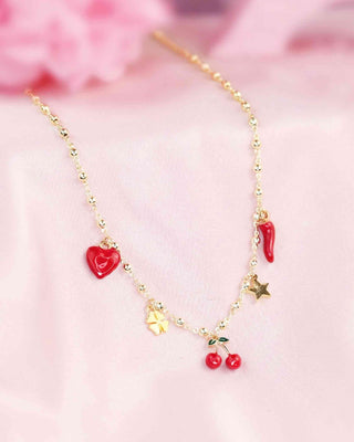 COLLAR DOBLE DIJE CHILES CEREZAS TREBOL