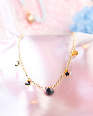 COLLAR DIJE CORAZON ESTRELLA Y LUNA