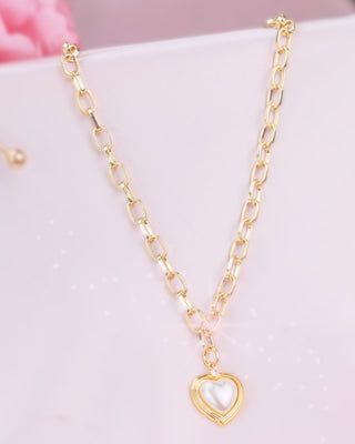 Collar de Eslabones con Dije de Corazón Blanco