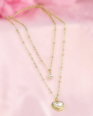 Collar Doble con Dije de Corazón en Perla