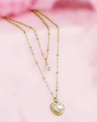 Collar Doble con Dije de Corazón en Perla