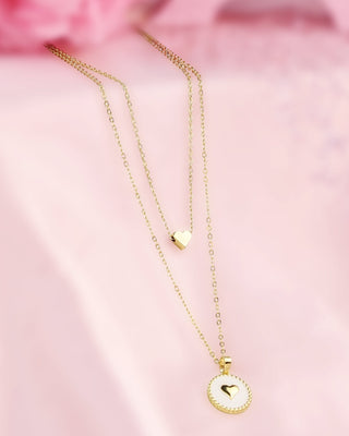 Collar Doble con Dije de Corazón en Moneda