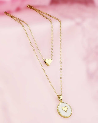 Collar Doble con Dije de Corazón en Moneda