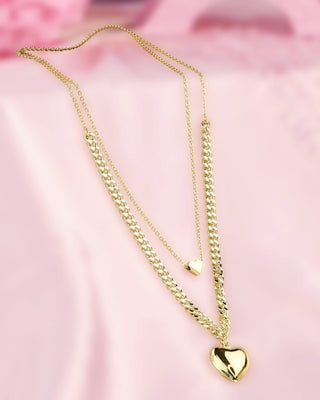 Collar Doble con Dije de Corazón Inflado
