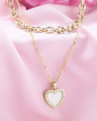 COLLAR DOBLE DIJE COLGANTE DECORAZON BLANCO