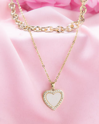 COLLAR DOBLE DIJE COLGANTE DECORAZON BLANCO