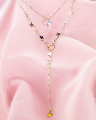 COLLAR DOBLE DIJE DE ESTRELLAS CON DIJE COLGANTE