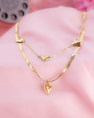 COLLAR DOBLE DIJE DE CORAZONES EN PUNTA