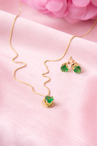 COLLAR DORADO DE SET CON ARETES DE PERLA VERDE