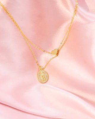 Collar Dorado Doble con Dije de Corazón y Virgen