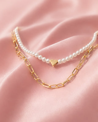 COLLAR DOBLE CON  PERLAS Y ESLABONES