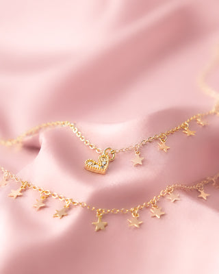 COLLAR DOBLE CON ESTRELLAS Y DIJE DE CORAZON