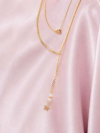 COLLAR DORADO DOBLE DIJE COLGANTE ESTRELLA PERLA