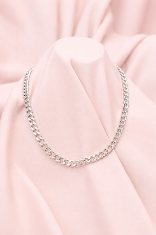 Collar Plateado de Eslabanes Gruesos — Pink Rose