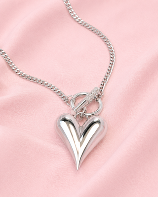 Collar Plateado con Dije de Corazon Inflado y Microfono — Pink Rose