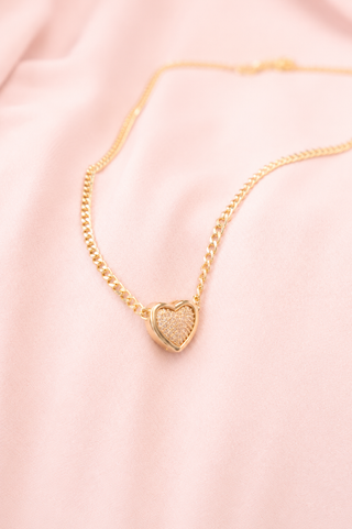 Collar Dorado Dije de Corazon con Piedritas — Pink Rose