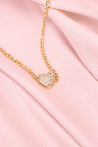 Collar Dorado Dije de Corazon con Piedritas, vista frontal — Pink Rose