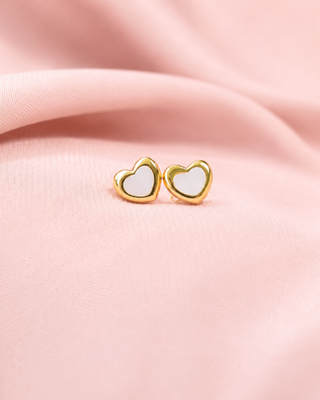SET COLLAR Y ARETE DORADOR DE CORAZON Y PIEDRA BLANCA