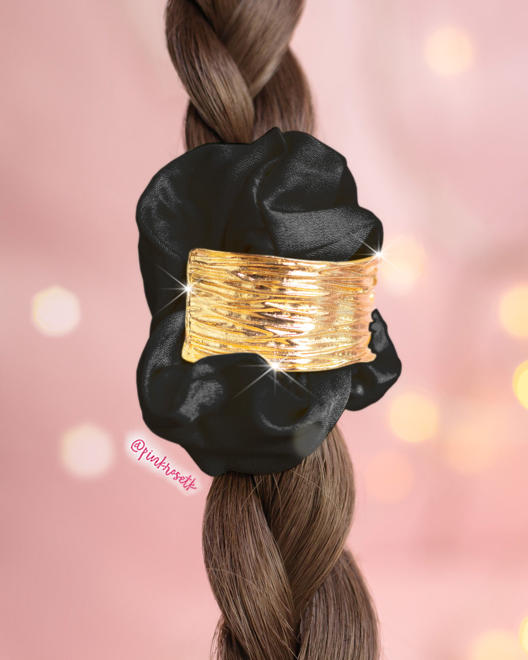 Scrunchies pony tail cuadrado dorado