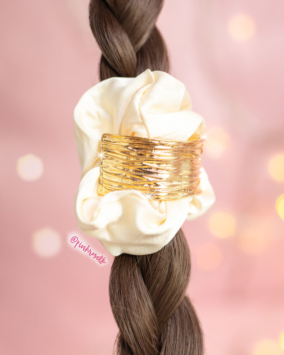 Scrunchies ponytail cuadrado dorado