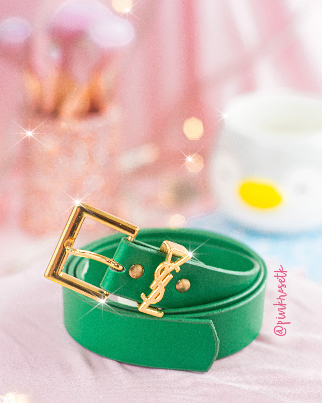 Cinturón verde herraje dorado YSL