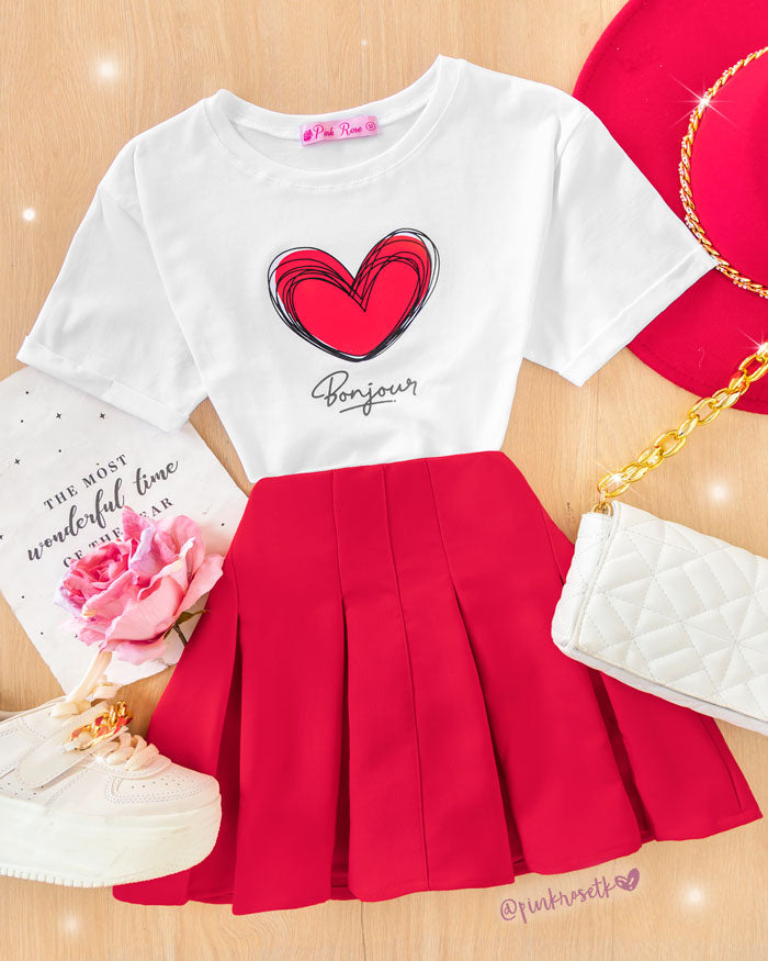 Camiseta blanca corazon rojo bon jour Pink Rose tk