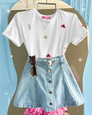 Camiseta estampada cangrejo concha y caballo de mar