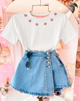 Falda Short de Jean con 4 Botones y Taches Redondos