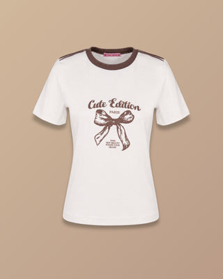 CAMISETA BLANCA LARGA CON ESTAMPADO DE MOÑO CUTE EDITION