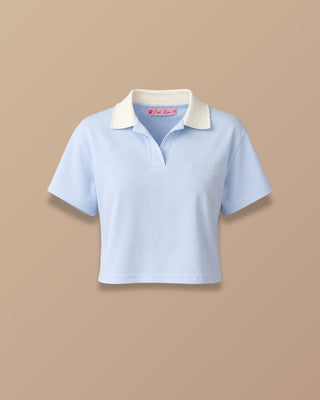 CAMISETA AZUL CORTA OVERSIZE TIPO POLO CON LOGO DE PINK ROSE