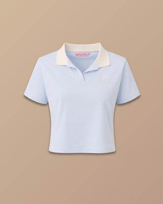 CAMISETA AZUL CORTA OVERSIZE TIPO POLO CON LOGO DE PINK ROSE