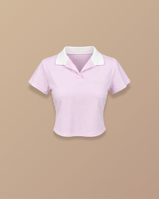 CAMISETA ROSADA CORTA OVERSIZE TIPO POLO CON LOGO DE PINK ROSE