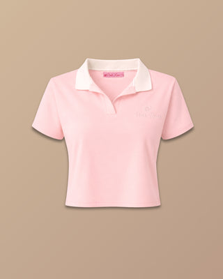 CAMISETA ROSADA CORTA OVERSIZE TIPO POLO CON LOGO DE PINK ROSE