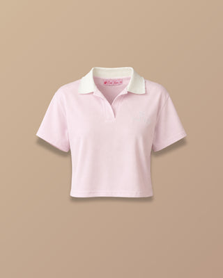CAMISETA ROSADA CORTA OVERSIZE TIPO POLO CON LOGO DE PINK ROSE