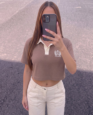 CAMISETA CAFE POLO TEJIDA CORTA OVERSIZE PINK
