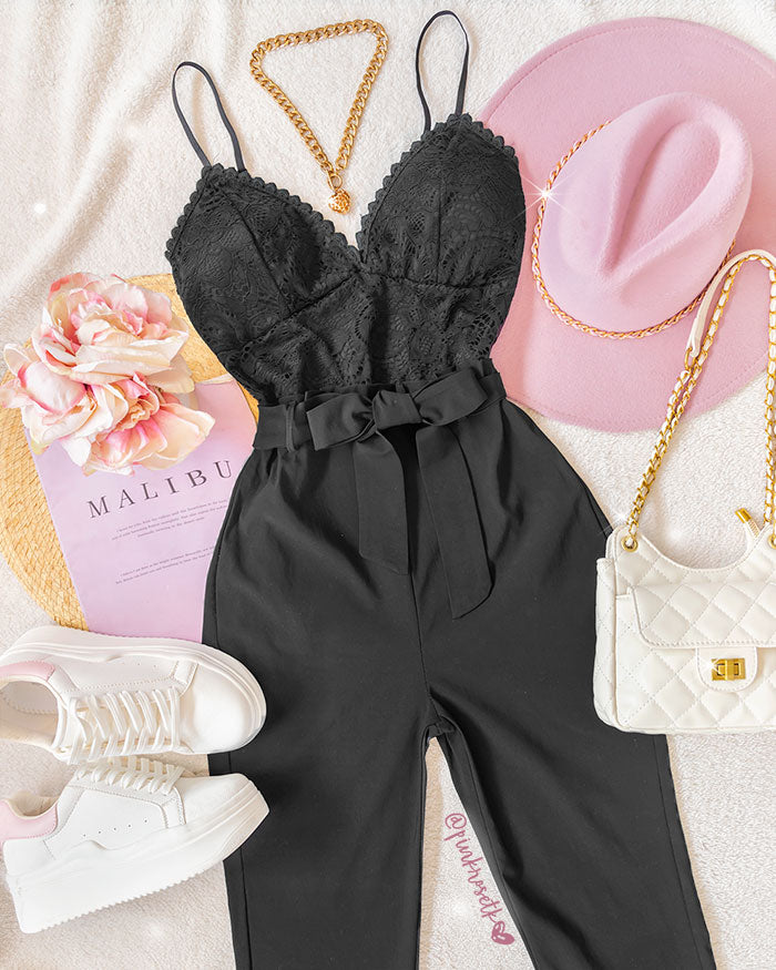 Enterizo negro con top en encaje y lazo – Pink Rose tk
