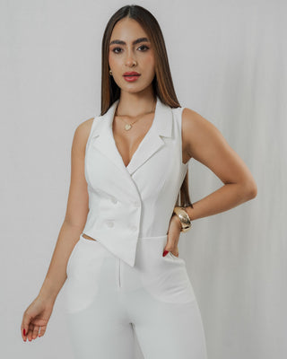 Enterizo blanco manga sisa con cuello y cuatro botones