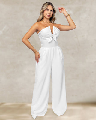 Enterizo strapless con copas varilla y moño