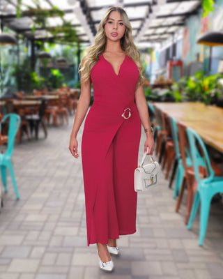 ENTERIZO ESCOTE CRUZADO CON HEBILLA DORADA AL LADO