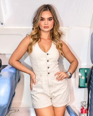 ROMPER BEIGE DE JEAN SIN MANGAS 4 BOTONES
