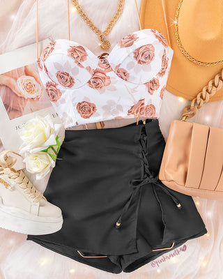 Blusa corta  strapless de flores café