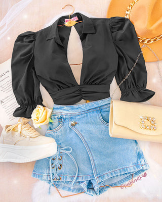Falda short blue jean con lazo moño