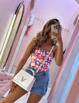 Falda short blue jean cargo en la tapa
