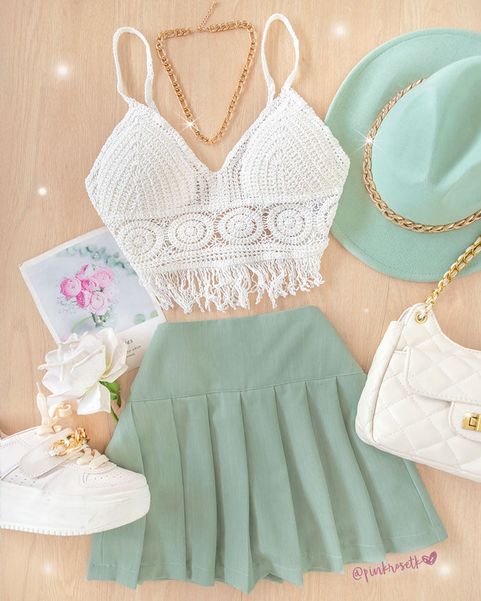 Falda short verde oliva de tablas – Pink Rose tk