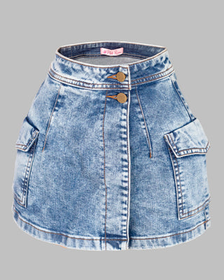 Falda short blue jean cargo 2 botones