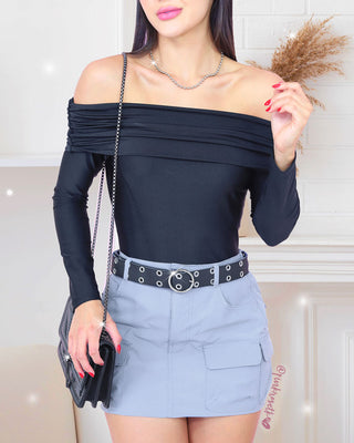 Falda corta gris cargo